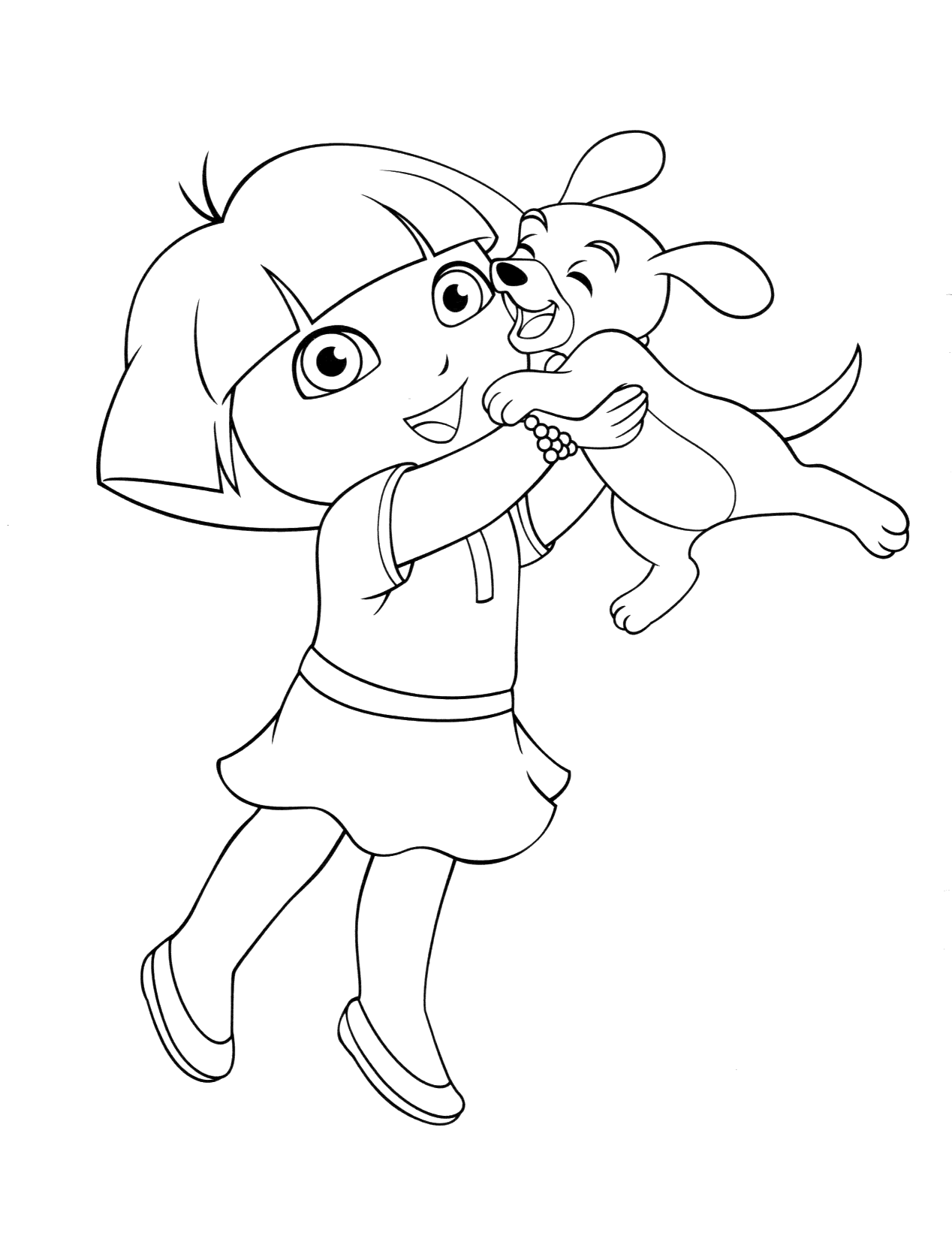 Dora with dog jumping This coloring page